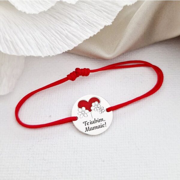 Bratara Mamaie – Argint 925 si email rosu – Snur reglabil