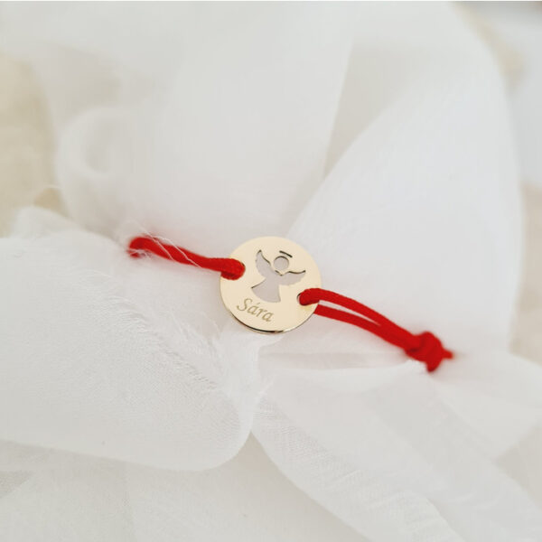 Bratara personalizata – Banut 10 mm – Inger pazitor decupat cu aripi deschise – Aur Galben 9K – Snur reglabil