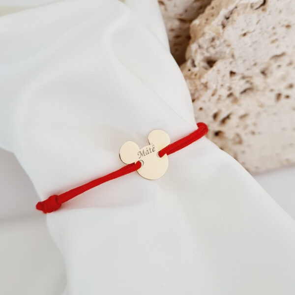 Bratara personalizata cu nume – Forma Soricel – Aur Galben 9K – snur reglabil