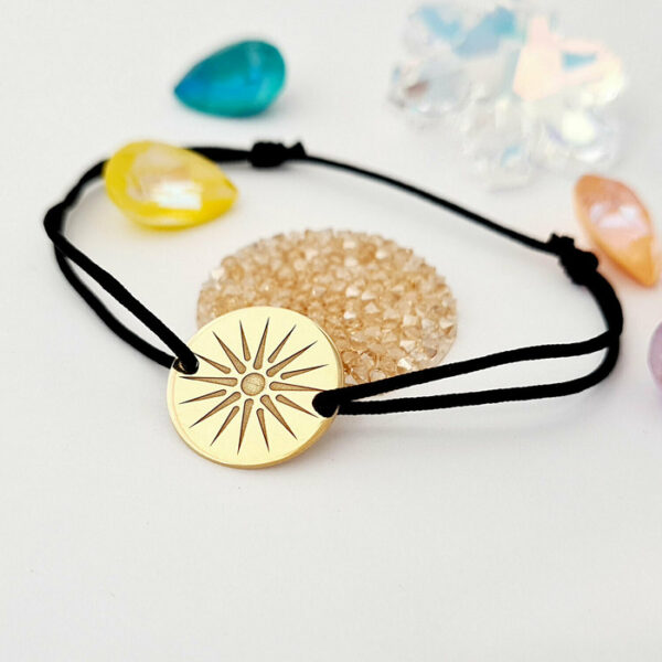 Bratara personalizata – Soarele Vergina – Argint 925 placat cu Aur Galben – snur reglabil