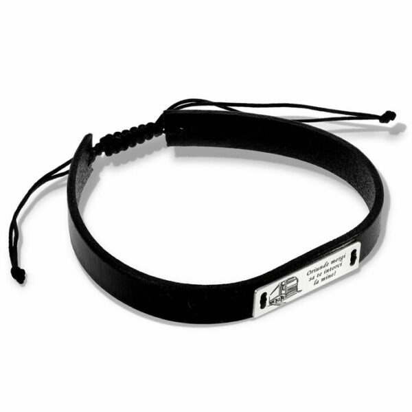 Bratara Placuta gravata cu un Tir si Text – Argint 925, piele