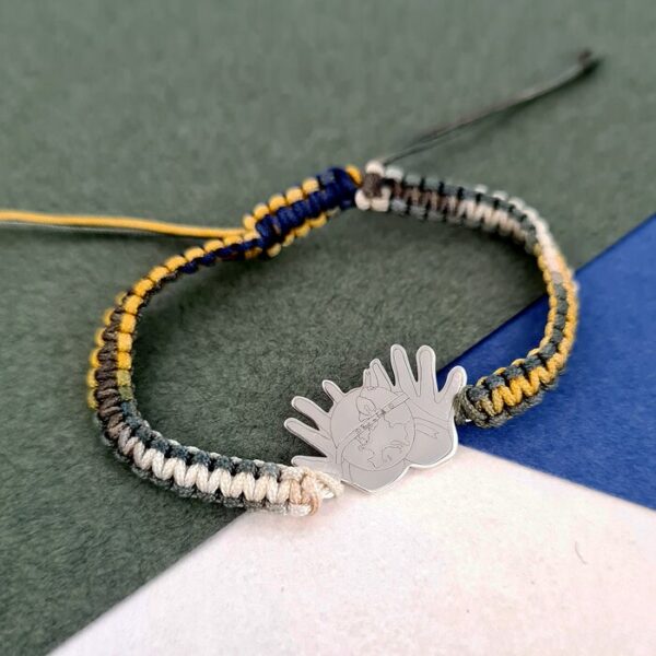 Bratara TIMEA colectia Our Children – Desen maini si planeta – Argint 925 – snur multicolor impletit