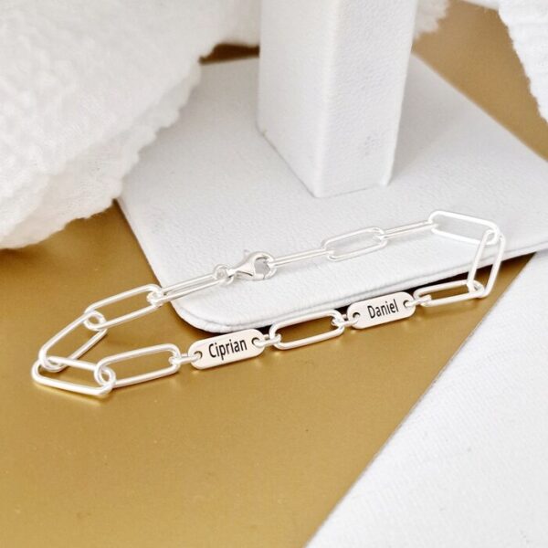 Bratara TOTUL MEU – 2 placute personalizate si lant din zale mari – Argint 925