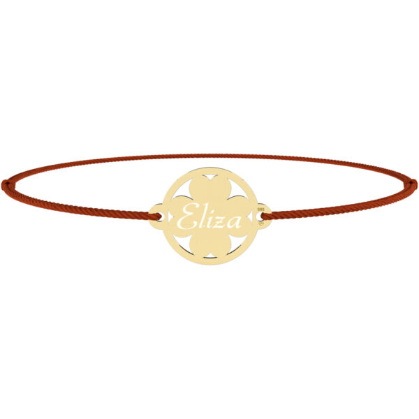 Bratara trifoi in rama – din aur galben, alb sau roz de 14K si snur reglabil