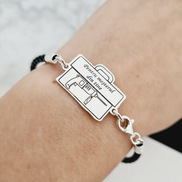 Bratara Trusa scule cu Bormasina gravata – Argint 925, piele impletita