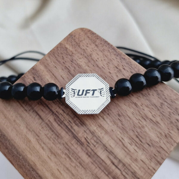 Bratara UFT – Ultimate Fighting Tournament – Argint 925 – Pietre semipretioase ONIX – Inchizatoare snur reglabil