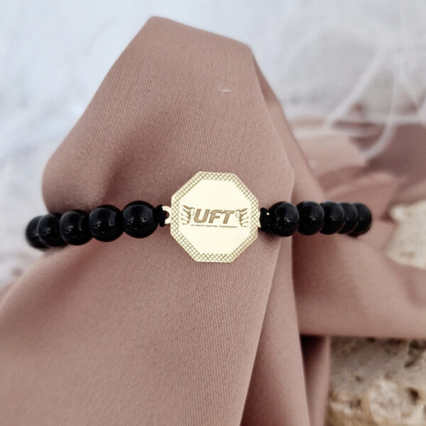 Bratara UFT – Ultimate Fighting Tournament – Aur Galben 9K – Pietre semipretioase ONIX – Inchizatoare snur reglabil