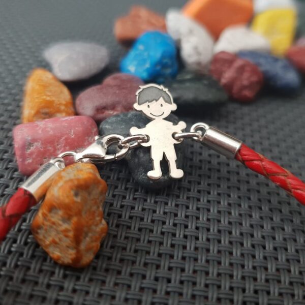 Bratara Unisex cu un membru al Familiei – baiat – Argint 925, piele impletita