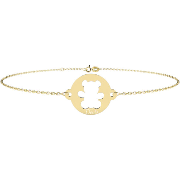 Bratara ursulet cu lant pentru bebe-copil – aur galben, alb sau roz 14K