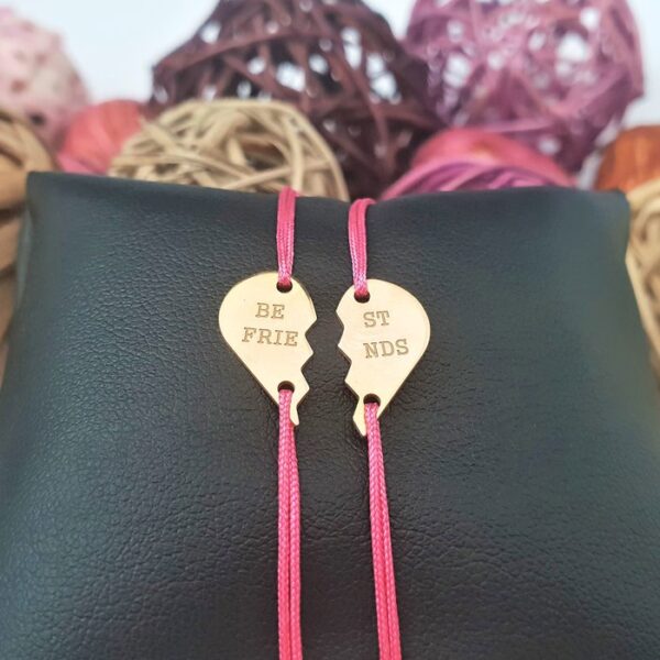 Bratari Best Friends – doua jumatati de inima – Argint 925 placat cu Aur 18K, snur reglabil