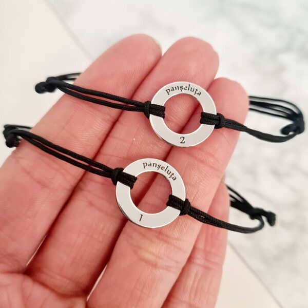 Bratari cuplu – His queen & Her king – Argint 925, snur negru