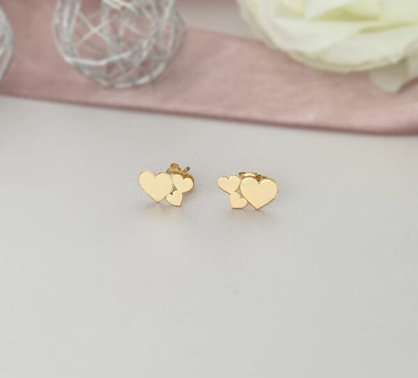 Cercei din aur galben 14k model trei inimioare – pentru dama