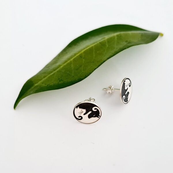 Cercei pisica si caine – Simbol Yin&Yang – Argint 925 – Inchidere surub