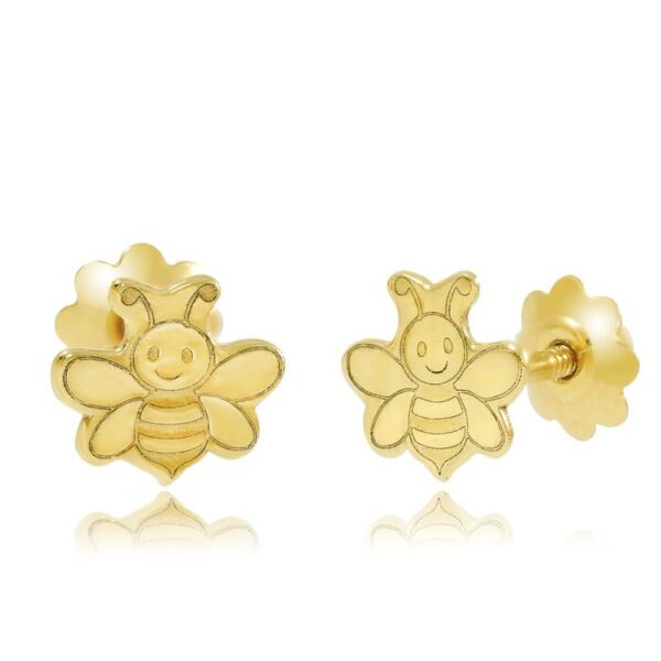 Cercei copii/bebe – Model albinuta – Aur Galben 14K – Inchizatoare sigura si confortabila cu filet