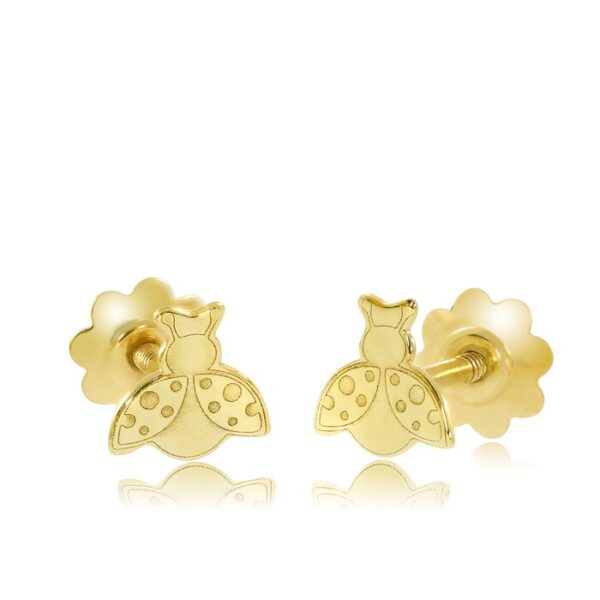 Cercei copii/bebe – Model buburuza – Aur Galben 14K – Inchizatoare sigura si confortabila cu filet