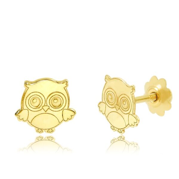 Cercei copii/bebe – Model bufnita – Aur Galben 14K – Inchizatoare sigura si confortabila cu filet