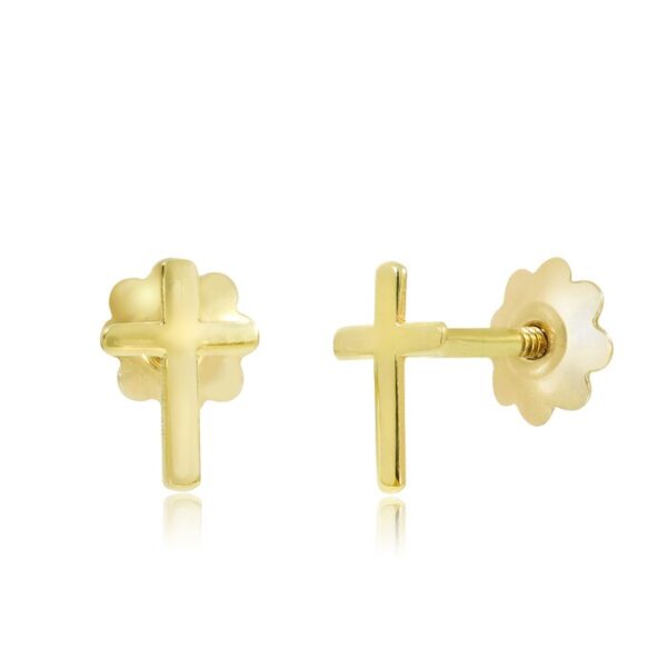 Cercei copii/bebe – Model cruce – Aur Galben 14K – Inchizatoare sigura si confortabila cu filet