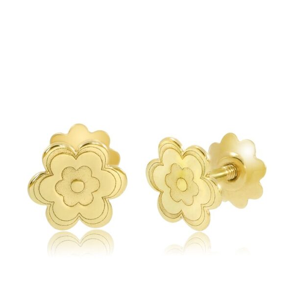 Cercei copii/bebe – Model floare – Aur Galben 14K – Inchizatoare sigura si confortabila cu filet