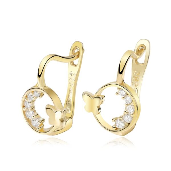 Cercei copii/bebe – Model  Flying Butterfly – Aur Galben 14K – Cubic Zirconia – Inchizatoare sigura cu tortita