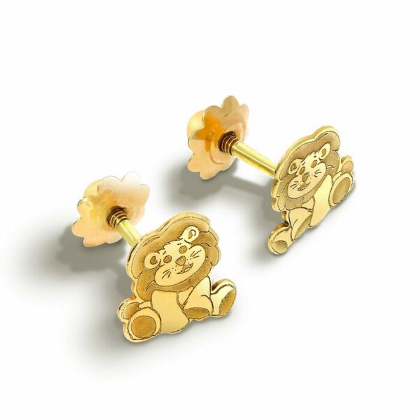 Cercei copii/bebe – Model leu – Aur Galben 14K – Inchizatoare sigura si confortabila cu filet