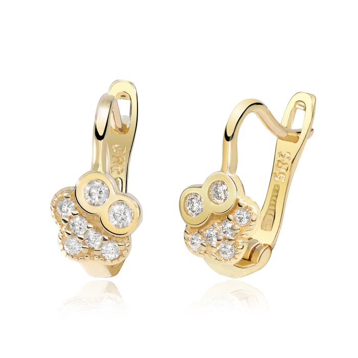 Cercei copii/bebe - Model Little Owl - Aur Galben 14K - Cubic Zirconia - Inchizatoare sigura cu tortita