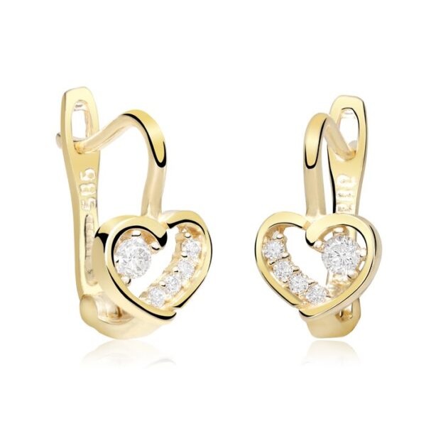 Cercei copii/bebe – Model  My heart – Aur Galben 14K – Cubic Zirconia – Inchizatoare sigura cu tortita