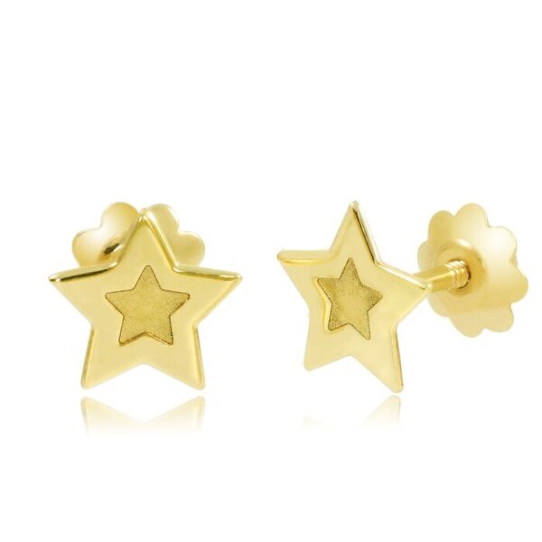 Cercei copii/bebe – Model steluta – Aur Galben 14K – Inchizatoare sigura si confortabila cu filet