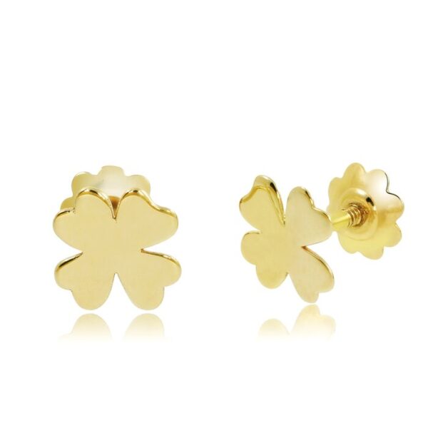 Cercei copii/bebe – Model trifoi – Aur Galben 14K – Inchizatoare sigura si confortabila cu filet