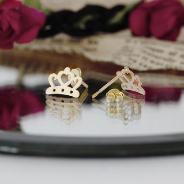 Cercei din aur galben 14k model coroana – pentru dama