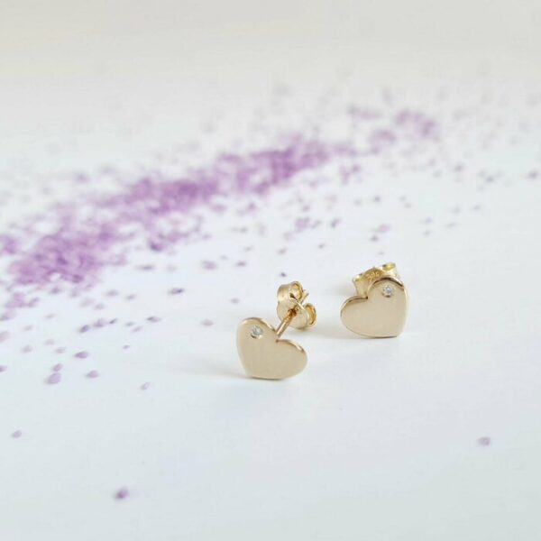 Cercei cu Diamante naturale – Inima – Aur Galben 14K – Inchizatoare surub