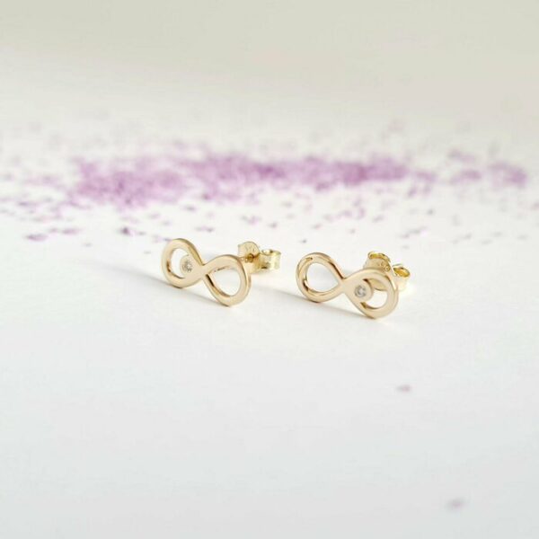 Cercei cu Diamante naturale – Infinit – Aur Galben 14K – Inchizatoare surub