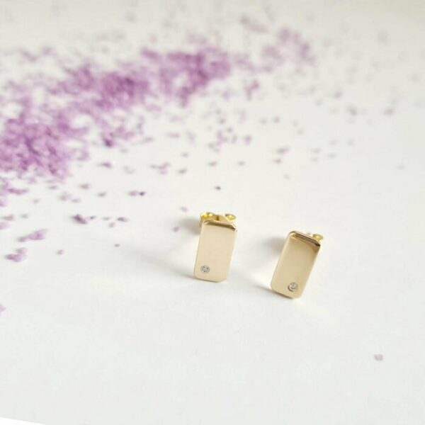 Cercei cu Diamante naturale – Model bara dreptunghiulara – Aur Galben 14K – Inchizatoare surub