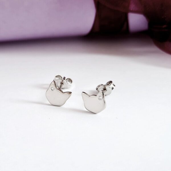 Cercei cu Diamante naturale – Pisica – Aur Alb 14K – Inchizatoare surub