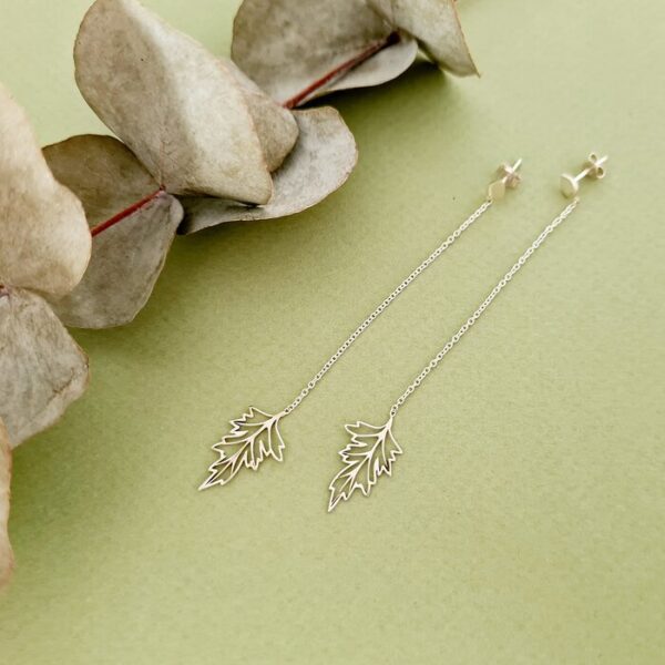 Cercei lungi frunza – Argint 925 – Inchidere surub