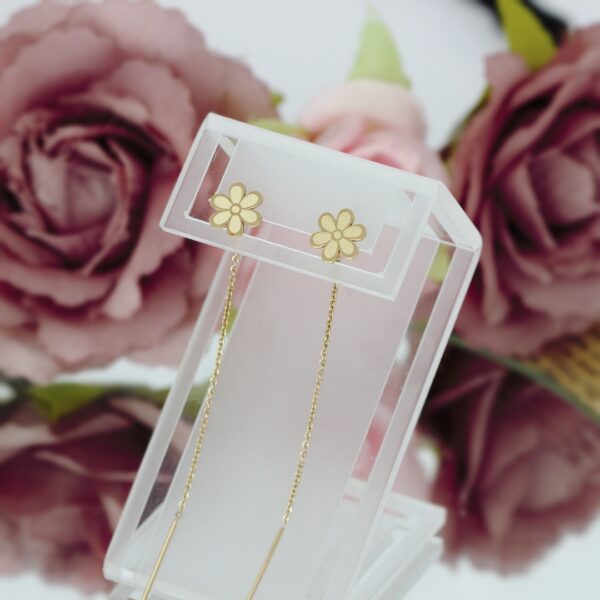 Cercei floricica – cu lant – din aur galben, alb sau roz de 14k