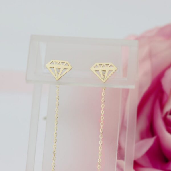 Cercei lungi cu lantisor model diamant decupat din aur 14K