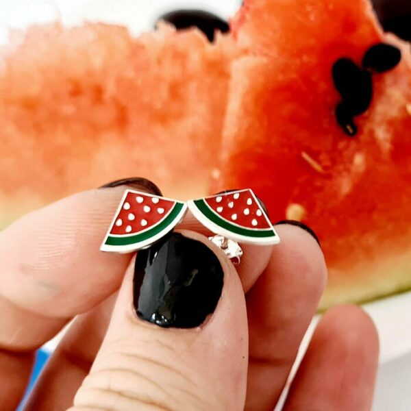 Cercei felie de pepene verde colorata cu email – Argint 925 – inchidere surub