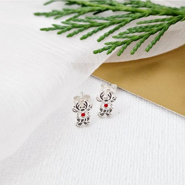 Cercei festivi – Nasul lui Rudolf cu email rosu – Inchizatoare surub – Argint 925