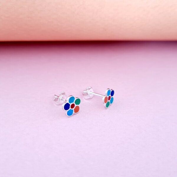 Cercei Floare multicolora – Decorati cu email – Argint 925 – Inchidere surub