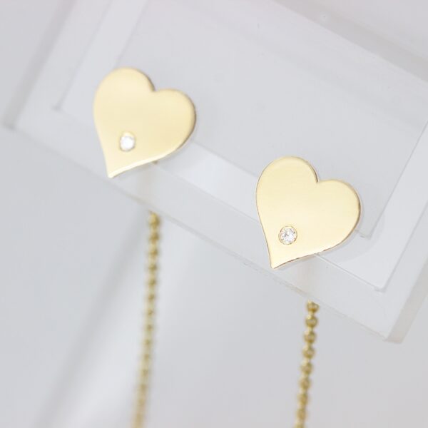 Cercei din aur 14K – lant si inima cu diamante transparente