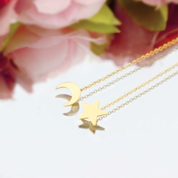 Cercei steluta si luna lungi cu lant – din aur 14K pentru dama