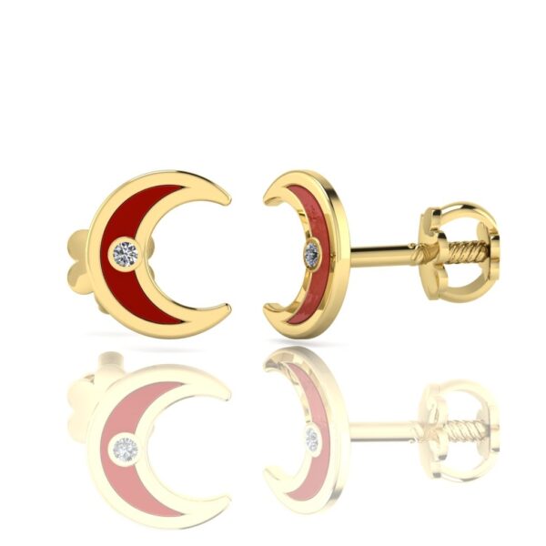 Cercei semiluna, colorit si diamant – din aur 14k – pentru bebe sau fetite