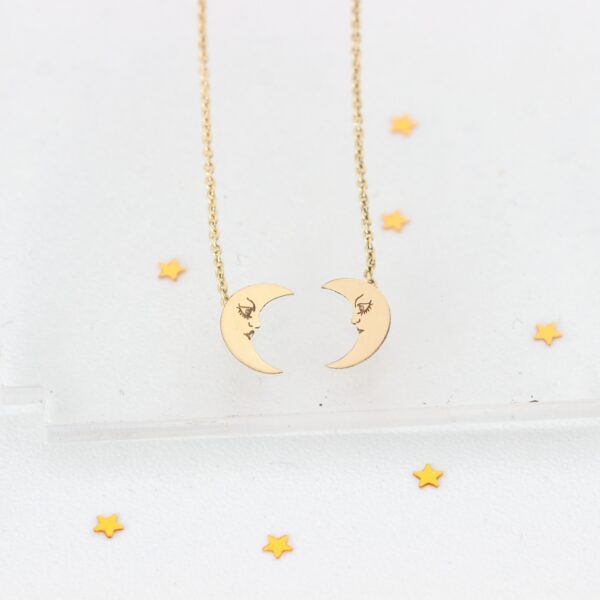 Cercei semiluna – cu lantisor – aur galben, alb sau roz 14K