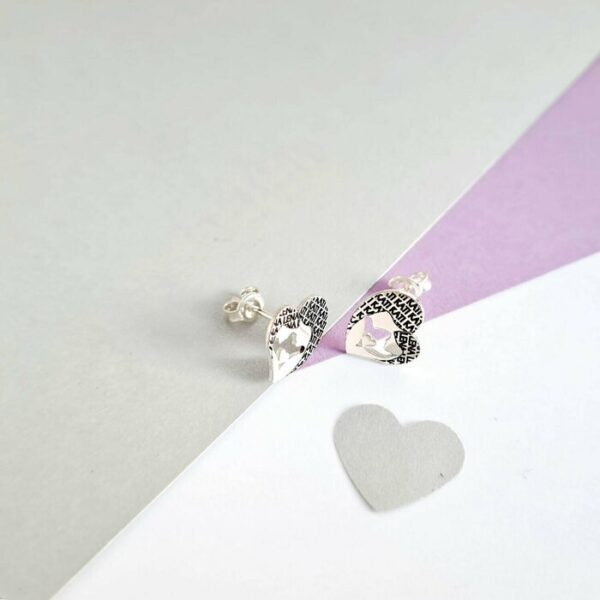 Cercei personalizati cu nume – Model Inima Mama si Fiica – Argint 925 – Inchidere surub