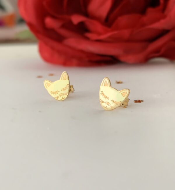 Cerceii cu pisicuta din aur galben 14k pentru dama