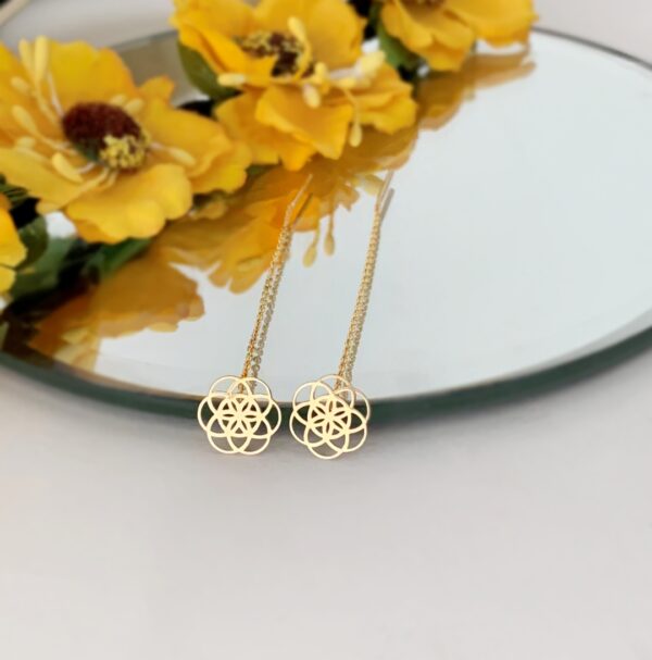 Cercei lungi cu lant din aur galben 14k model samanta vietii