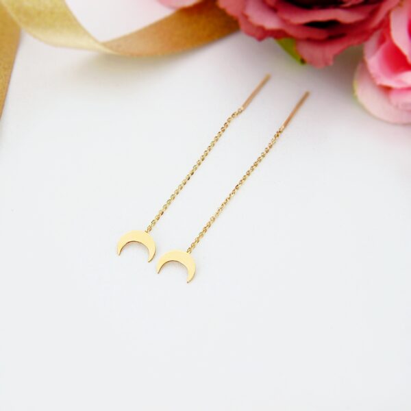 Cercei semiluna cu lant – din aur galben, alb sau roz de 14K