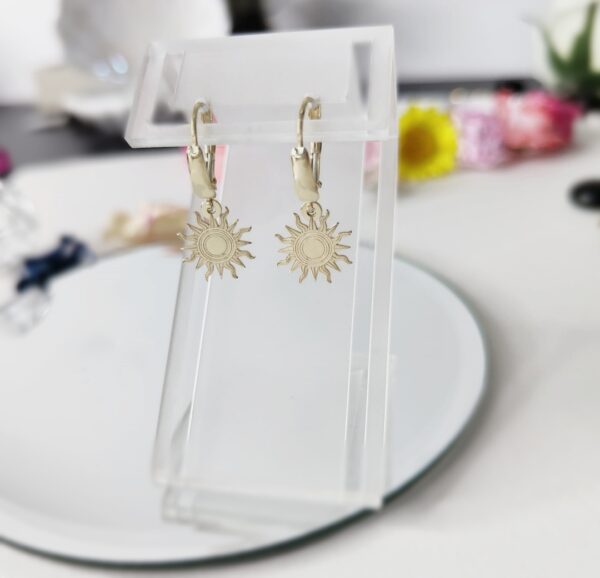 Cercei din aur galben 14K cu tortite model soare gravat