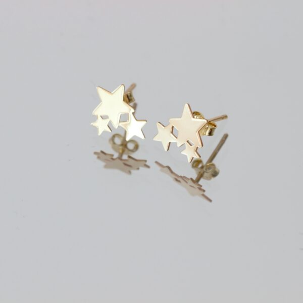 Cercei trei stelute din aur galben, alb sau roz de 14K pentru dama
