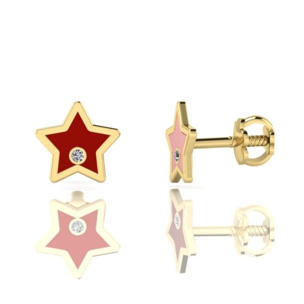 Cercei steluta colorit si diamant – din aur 14k – pentru bebe fetite